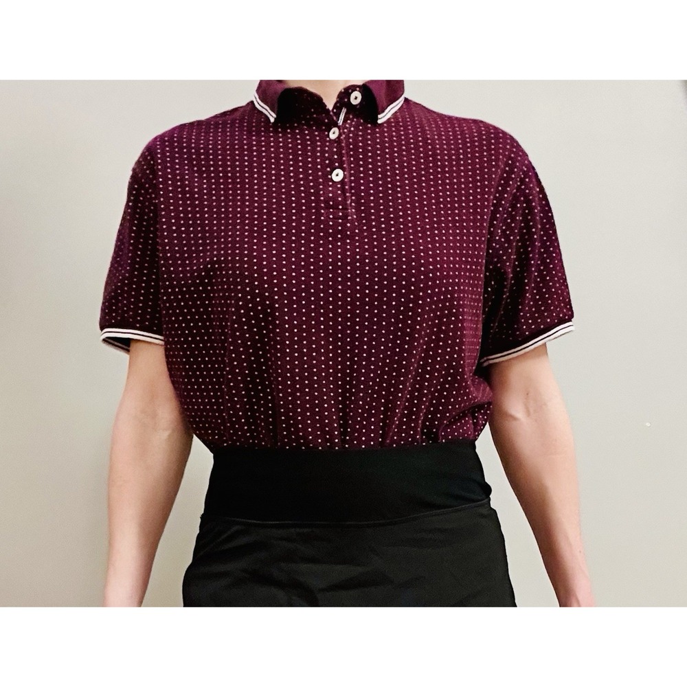 DENIM & FLOWER RICKY SINGH Slim  Polo‎ Burgundy White Poka Dot M Golf